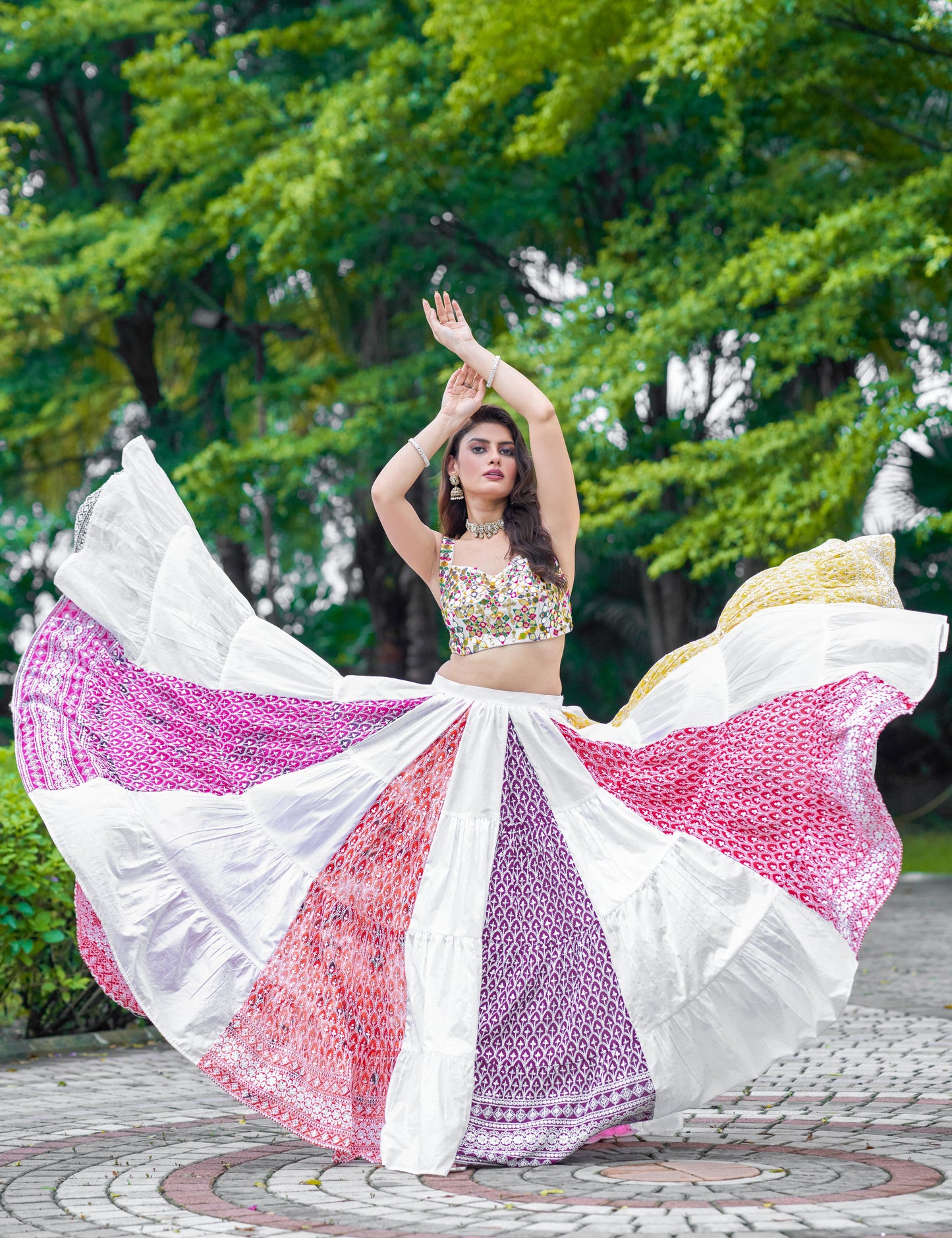 Multicolour Chand Embriodery Lehanga With Mirror Blouse