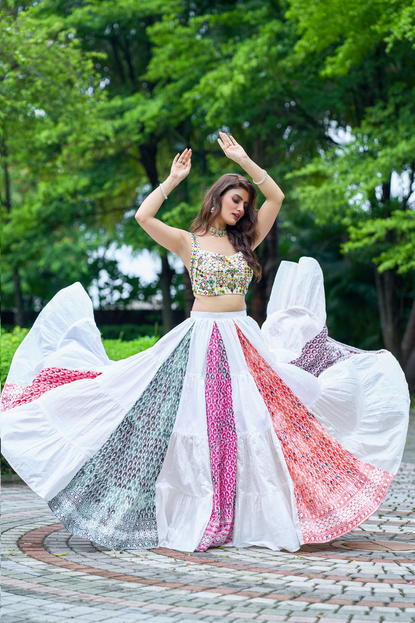 Multicolour Chand Embriodery Lehanga With Mirror Blouse