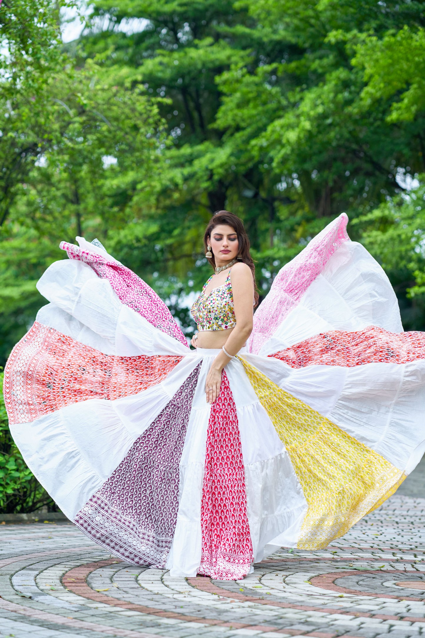 Multicolour Chand Embriodery Lehanga With Mirror Blouse