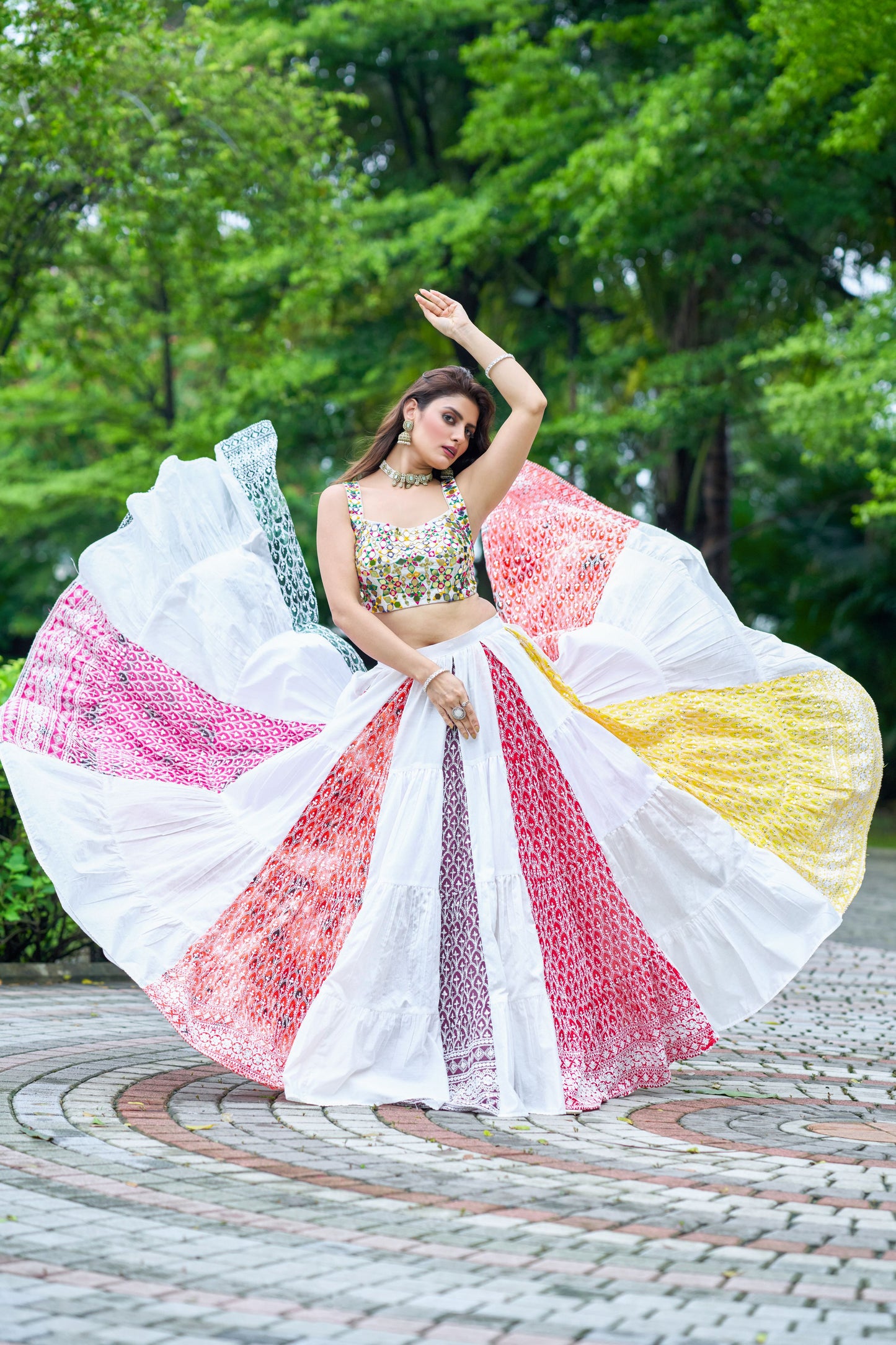 Multicolour Chand Embriodery Lehanga With Mirror Blouse
