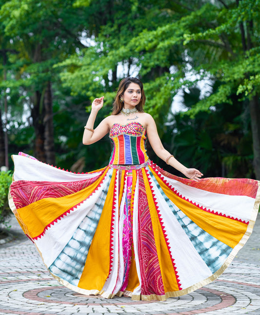 Old Marigold Corset With Multi Lehanga