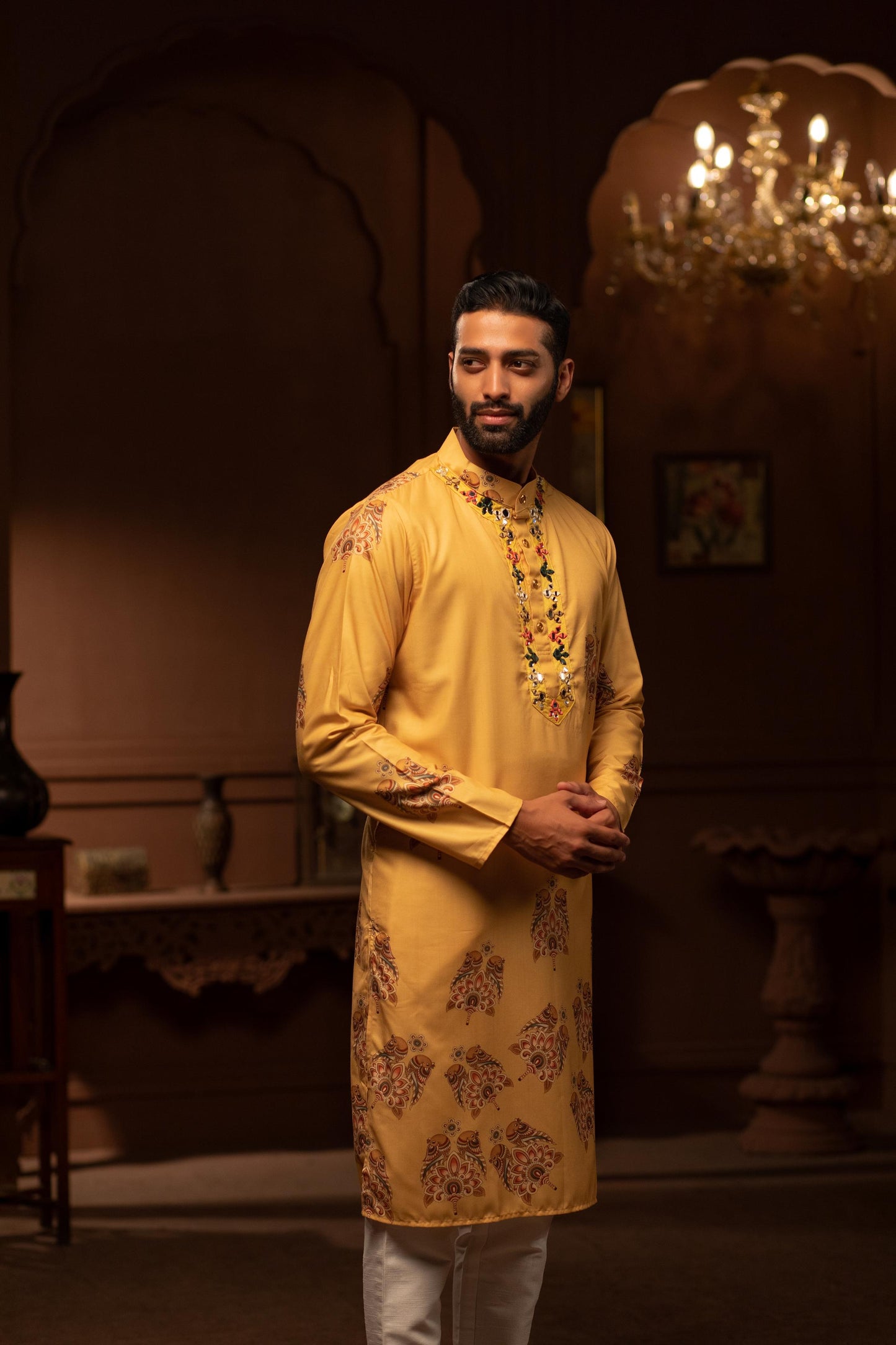 Amber Sparrow Mirror Work Kurta - Cotton Blend