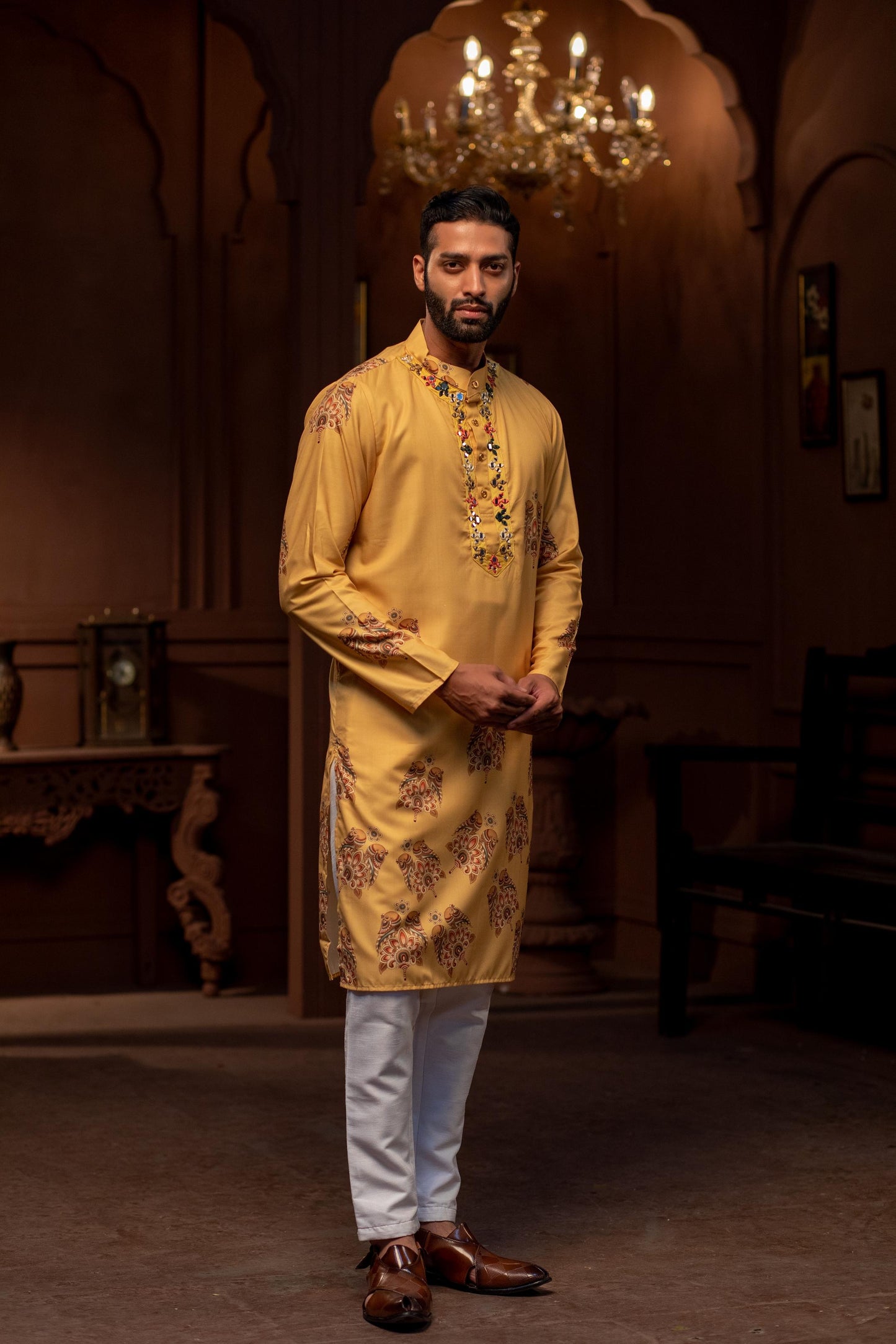 Amber Sparrow Mirror Work Kurta - Cotton Blend