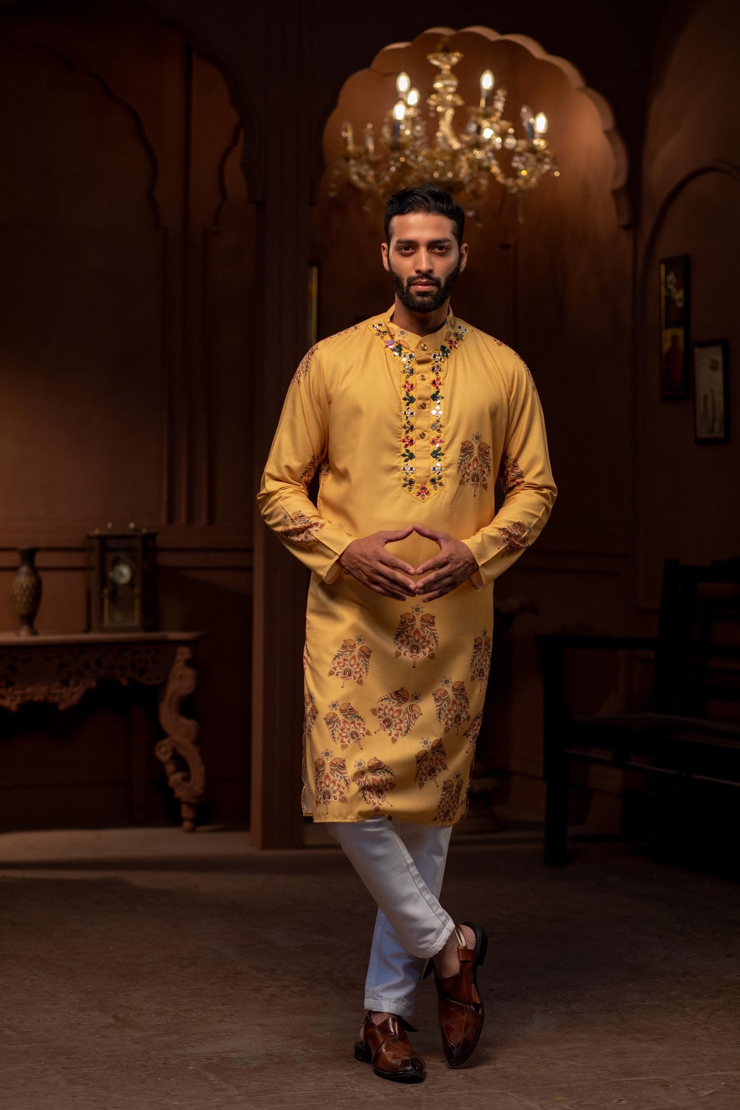 Amber Sparrow Mirror Work Kurta - Cotton Blend