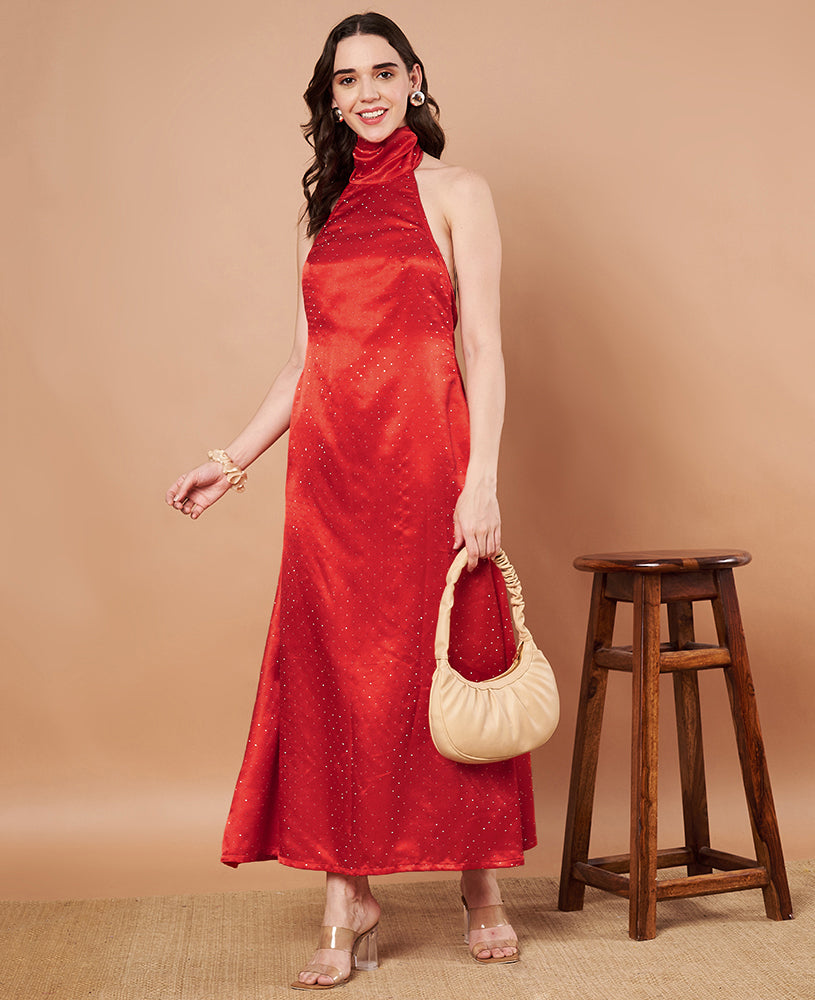 Red Siroski Satin Frock