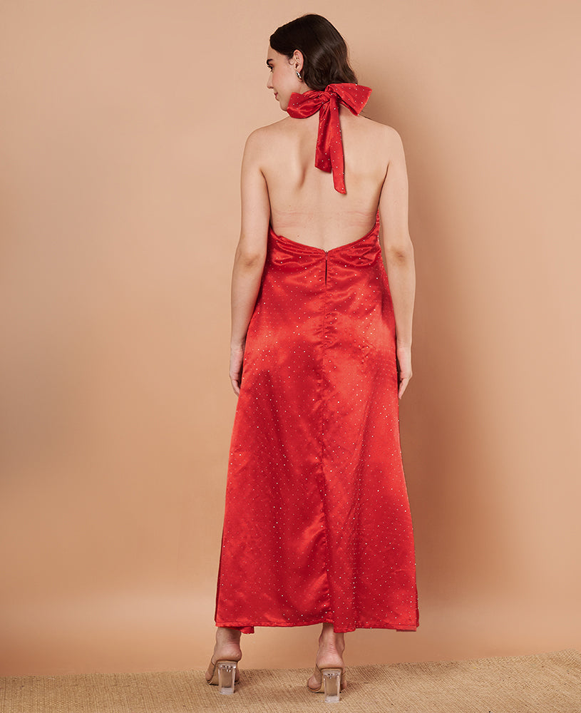 Red Siroski Satin Frock