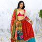 Multicolored Lehenga with Red & Green Sequin Embroidery & Raw Silk Blouse