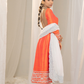 Kesar-Pista Orange Raw Silk Anarkali with White Embroidery and Organza Dupatta