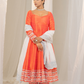 Kesar-Pista Orange Raw Silk Anarkali with White Embroidery and Organza Dupatta