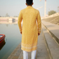 Orchid-Yellow Rayon Kurta with White Embroidery