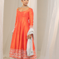 Kesar-Pista Orange Raw Silk Anarkali with White Embroidery and Organza Dupatta