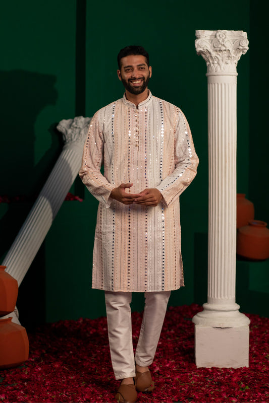 Frost Peach Sequin Mirror Kurta