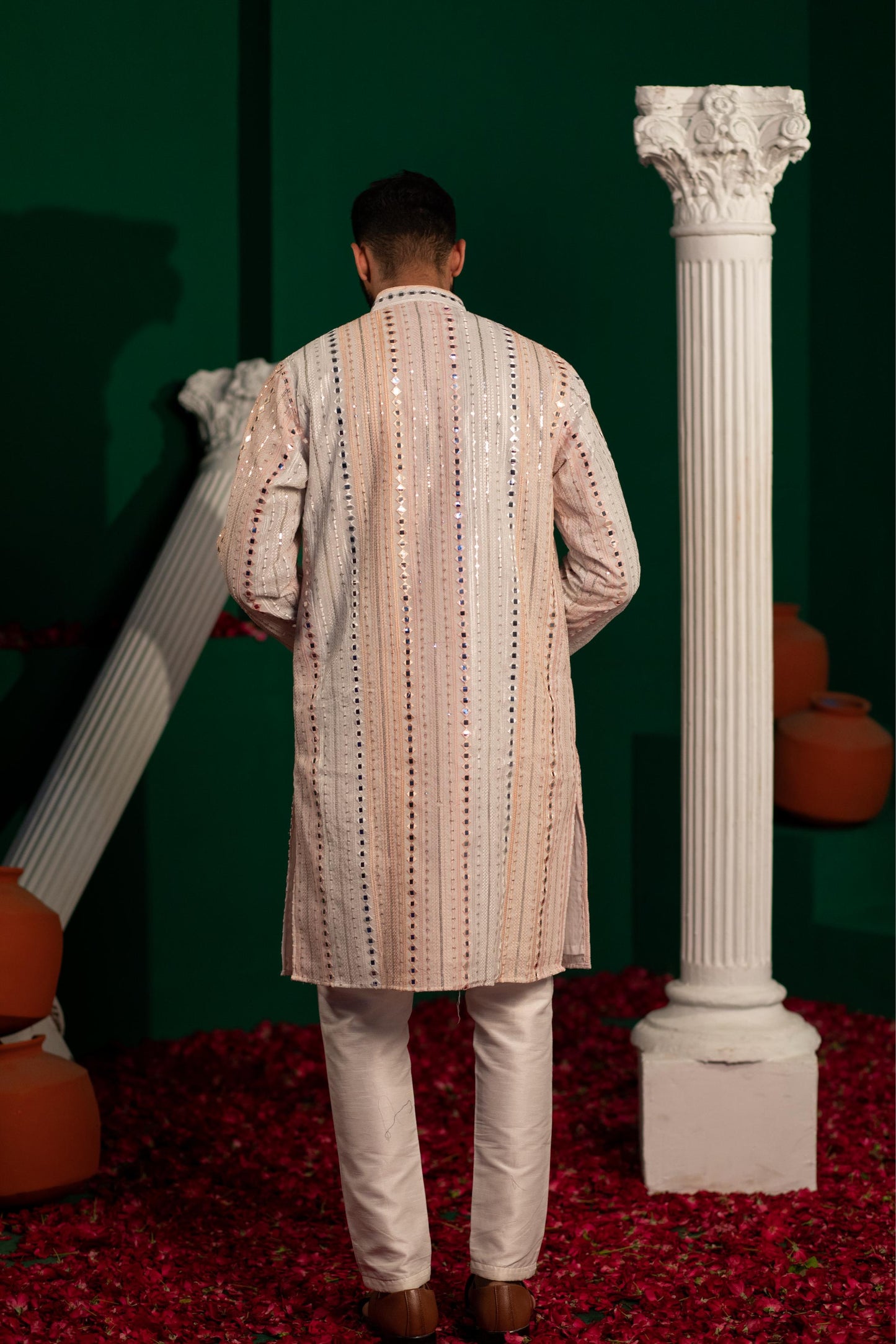 Frost Peach Sequin Mirror Kurta