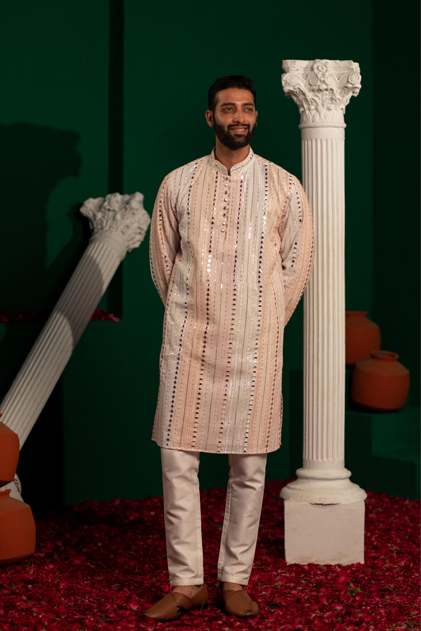 Frost Peach Sequin Mirror Kurta