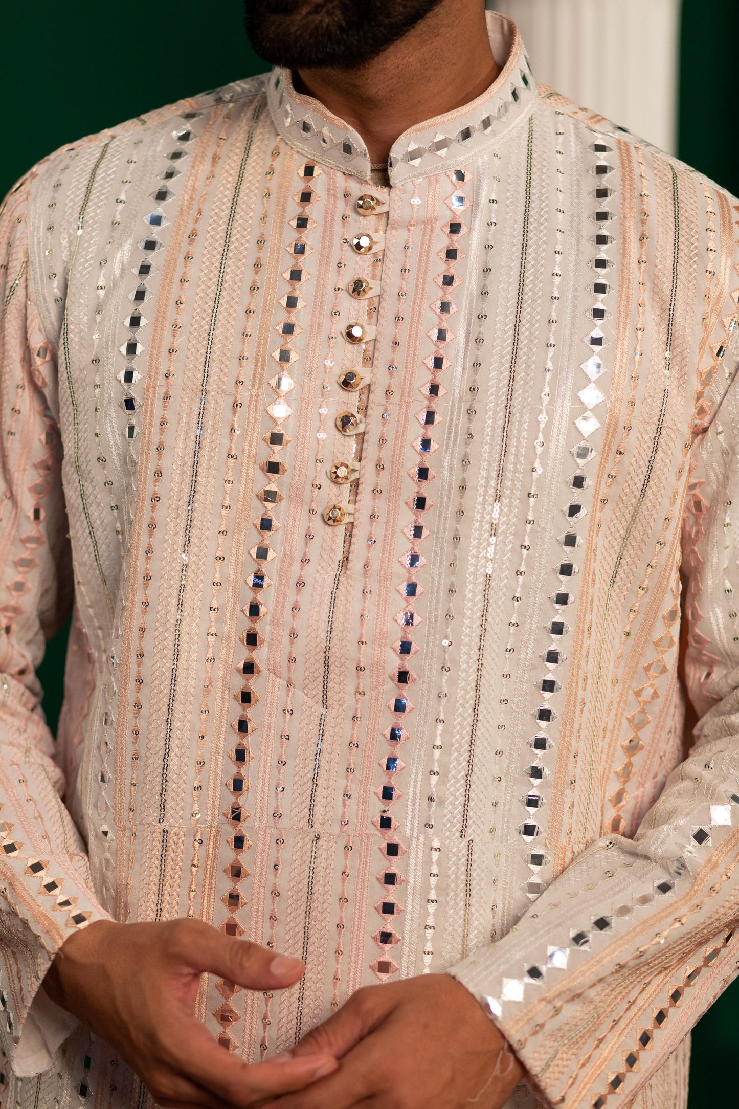 Frost Peach Sequin Mirror Kurta