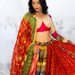 Multicolored Lehenga with Red & Green Sequin Embroidery & Raw Silk Blouse