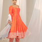 Kesar-Pista Orange Raw Silk Anarkali with White Embroidery and Organza Dupatta