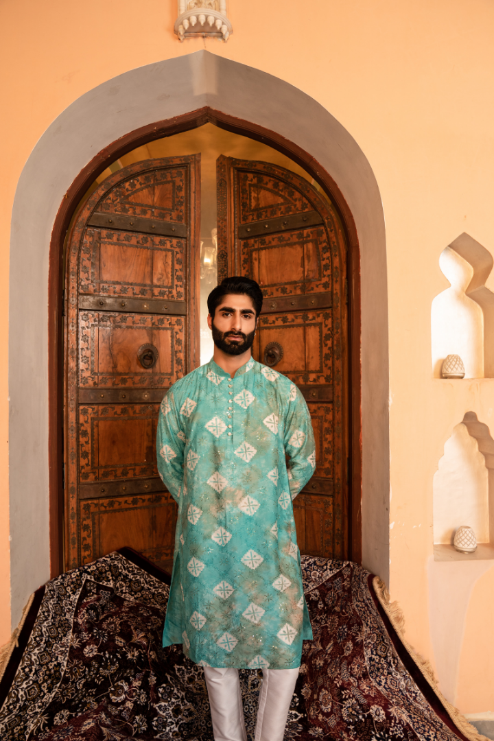 Serene Jade Blue Batik Kurta