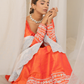 Kesar-Pista Orange Raw Silk Anarkali with White Embroidery and Organza Dupatta