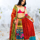 Multicolored Lehenga with Red & Green Sequin Embroidery & Raw Silk Blouse