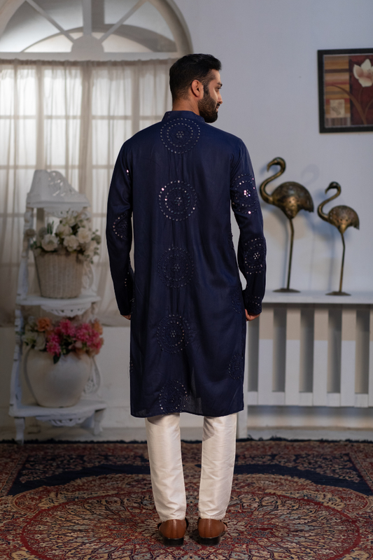 Dark Blue Bandhani Mirror Kurta