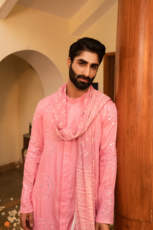 Chic Flamingo Pink Mirror Foil Kurta