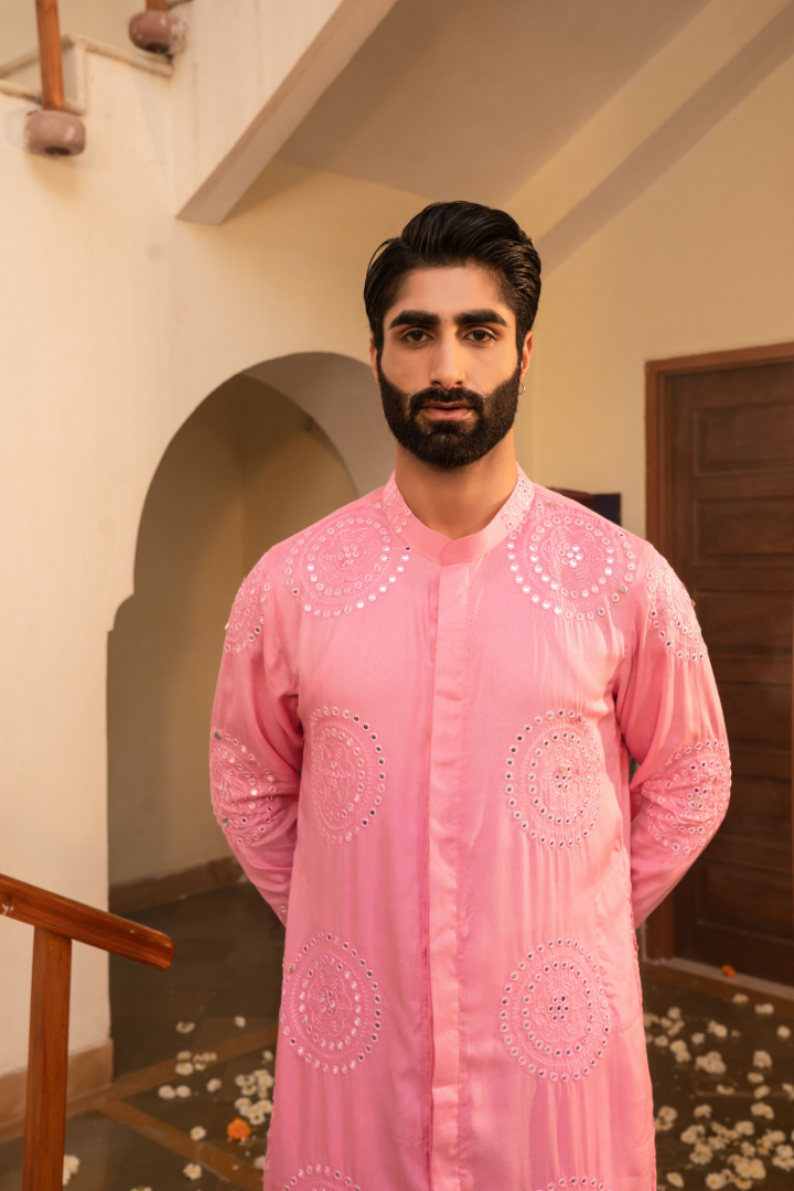 Chic Flamingo Pink Mirror Foil Kurta