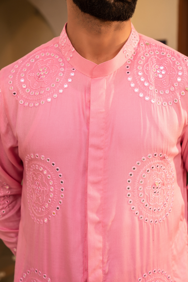 Chic Flamingo Pink Mirror Foil Kurta