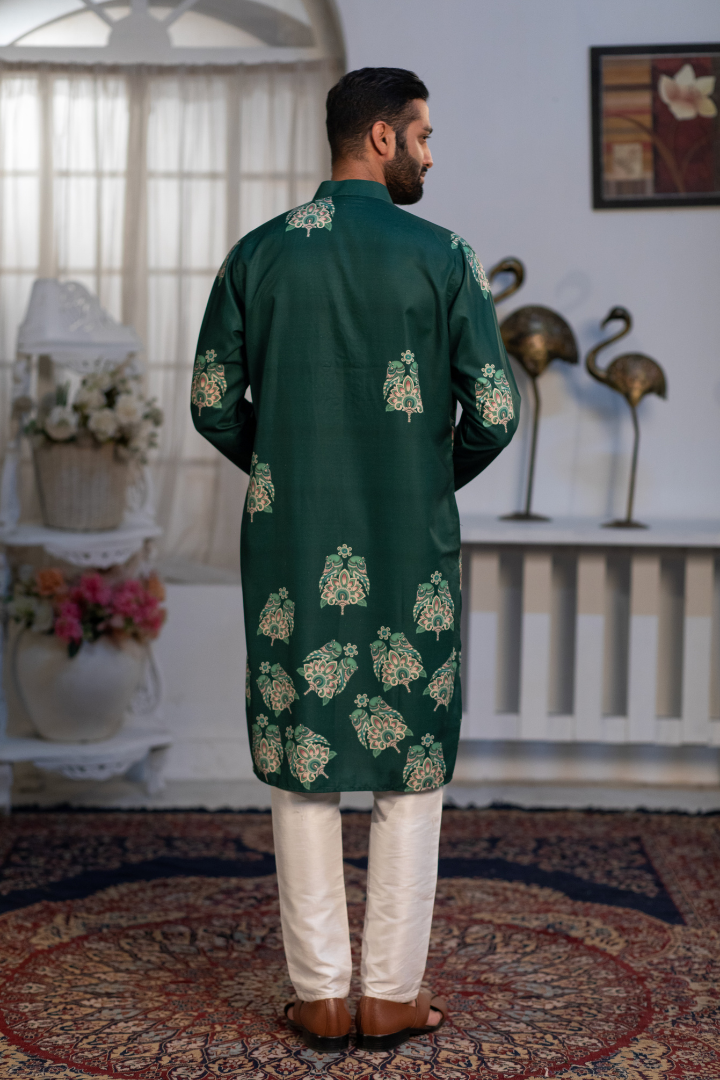 Forest Green Sparrow Digital Kurta