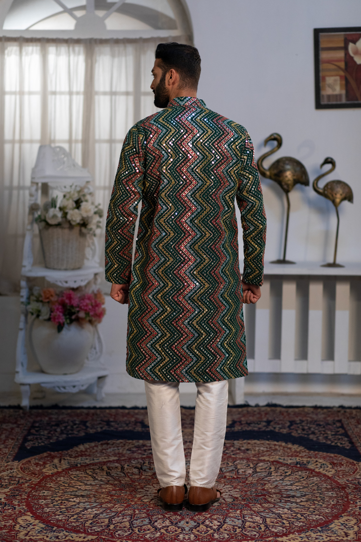 Persian Green Multi-Embroidered Kurta