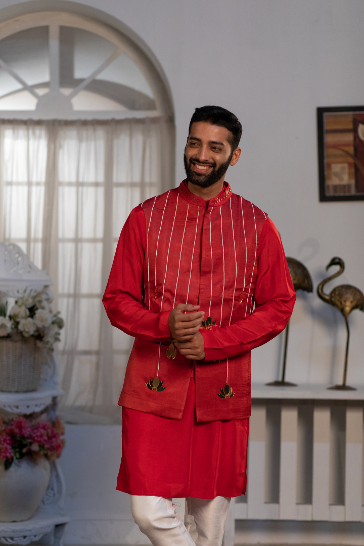 Carnelian Mirror Waistcoat Kurta