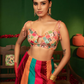 Prismatic Raw Silk & Georgette Crop Top Set with Silk Lehenga