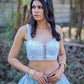 Light Blue Organza Layered Crop Top and Skirt Set