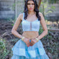 Light Blue Organza Layered Crop Top and Skirt Set