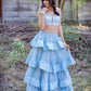 Light Blue Organza Layered Crop Top and Skirt Set