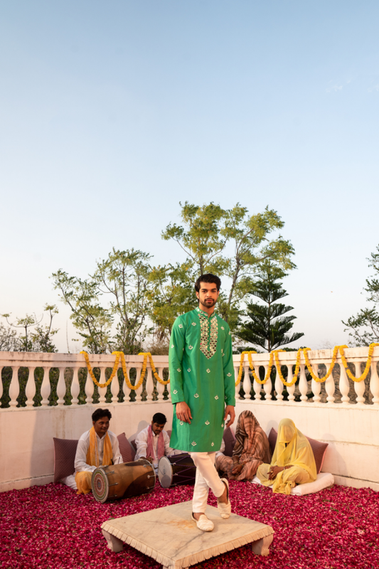 Regal Emerald Green Kanch Kurta