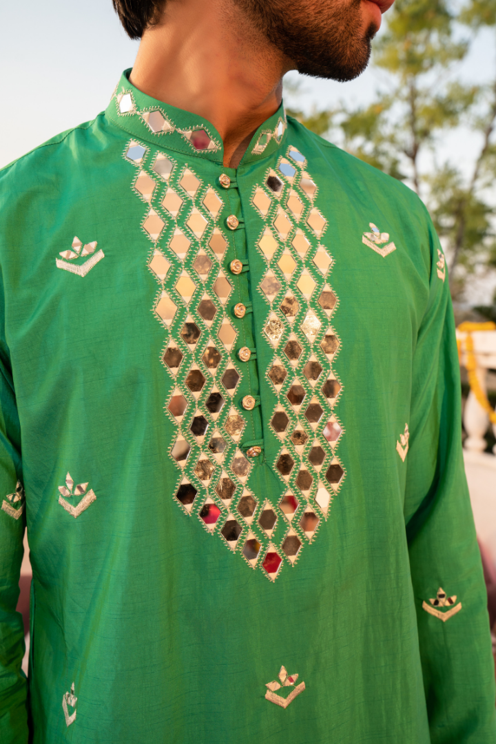 Regal Emerald Green Kanch Kurta