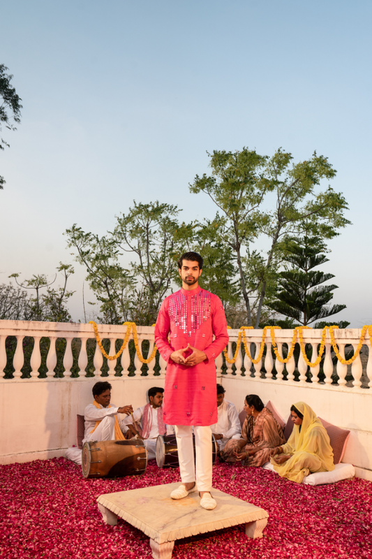 Majestic Hawa Mahal Red Mirror Kurta