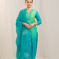 Shaded Hara Hara Kurta Set with Silk Pants and Organza Embroidery