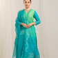 Shaded Hara Hara Kurta Set with Silk Pants and Organza Embroidery