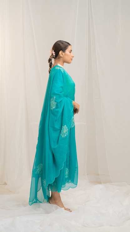 Shaded Hara Hara Kurta Set with Silk Pants and Organza Embroidery