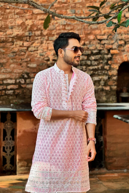 Pink Chanderi Kurta with Exquisite Embroidery