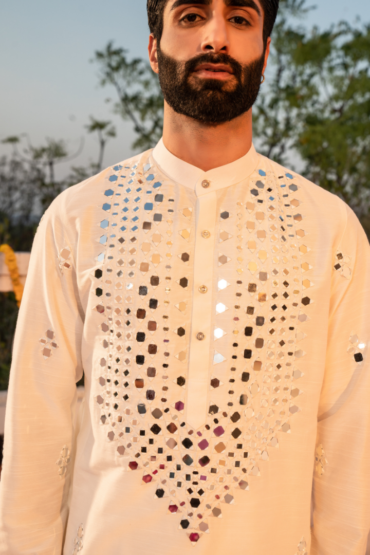 Ethereal Taj Mahal White Mirror Kurta