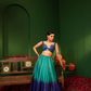 Devi Azure Silk Lehenga in Raw Silk & Crepe