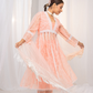 Ethereal Kesari Organza Anarkali with Safed Embroidery, Pants, and Dupatta