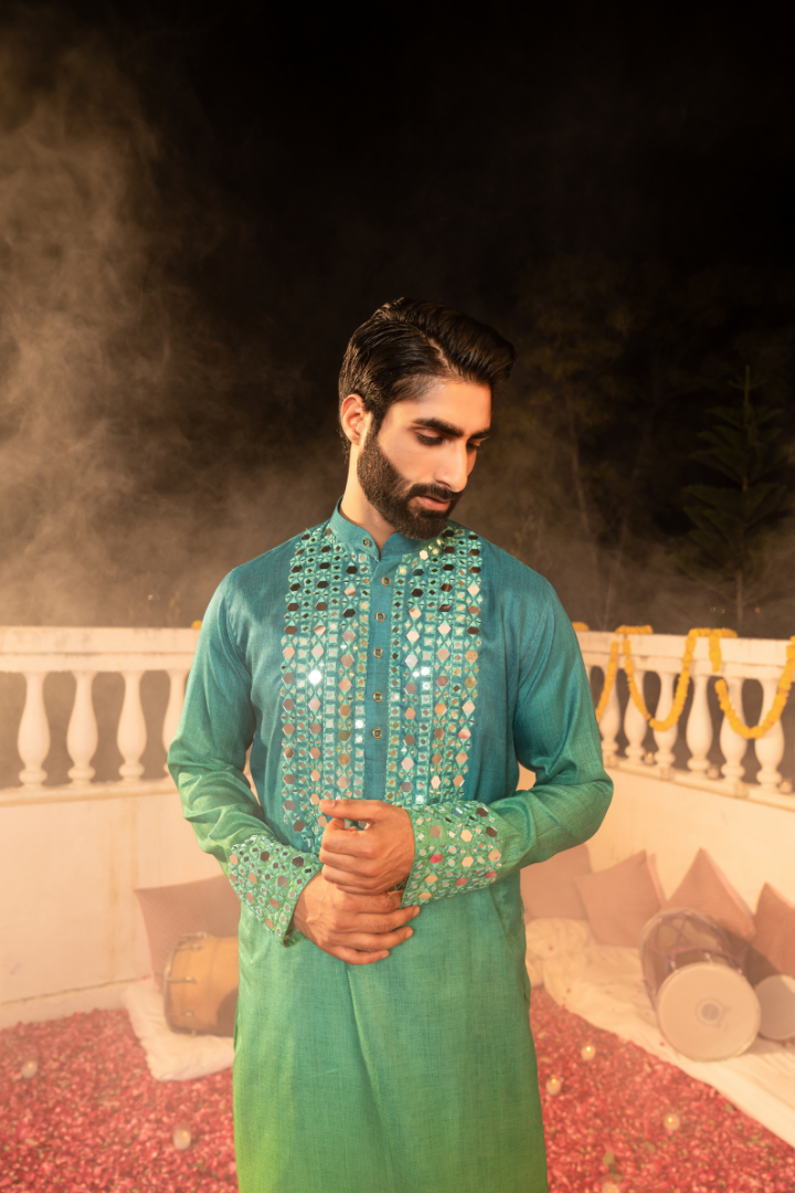 Iridescent Capri Peacock Mirror Kurta