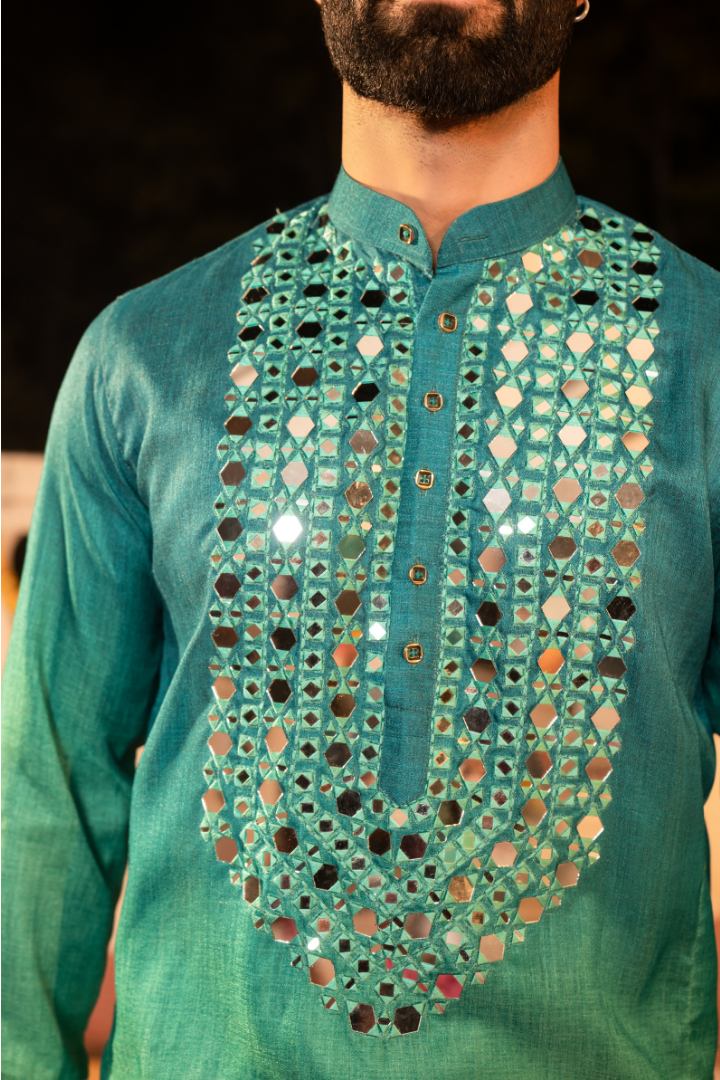 Iridescent Capri Peacock Mirror Kurta