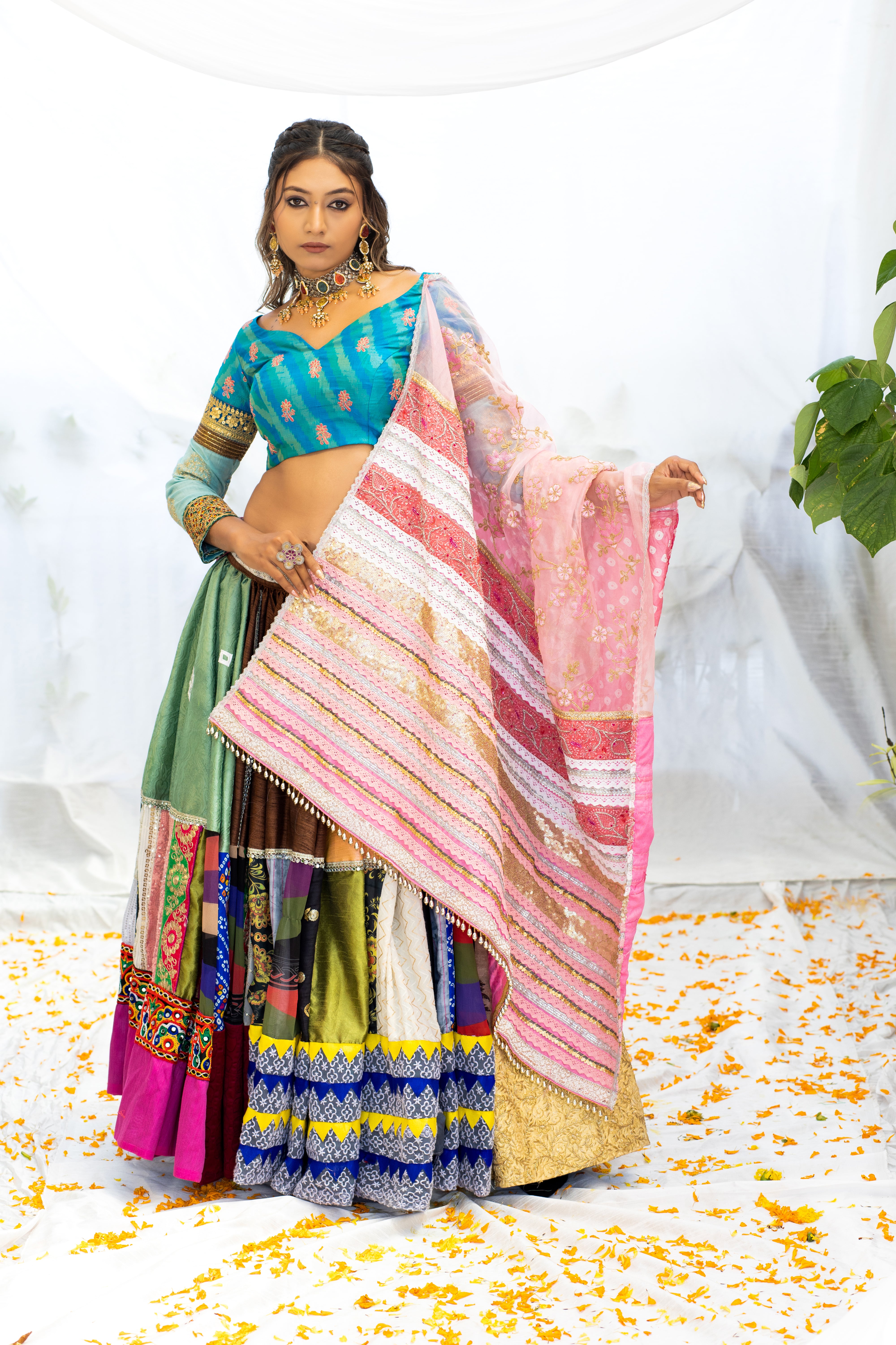 Elevate Your Style: Pashmina Silk Lehenga, Blouse & Georgette Bandhani  Dupatta Set