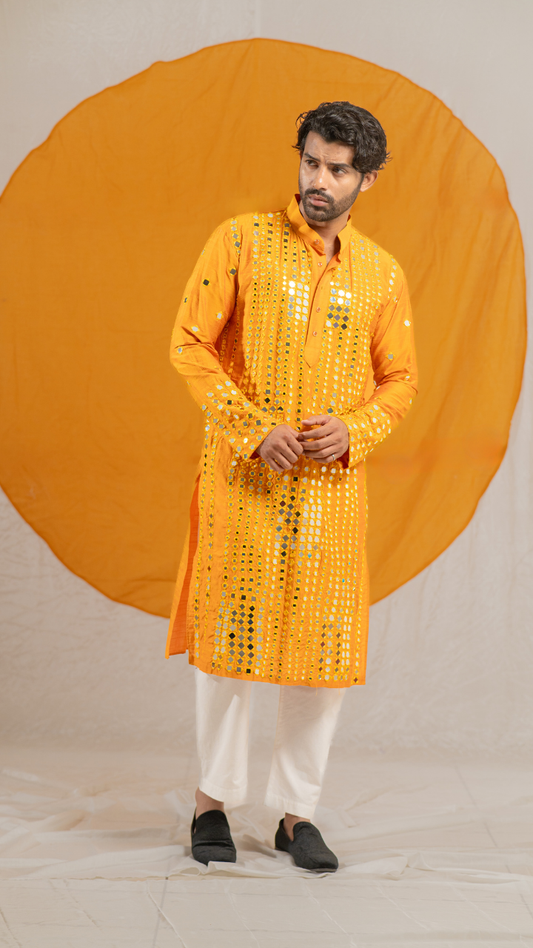 Luxe Granola Glass Mirror Raw Silk Kurta