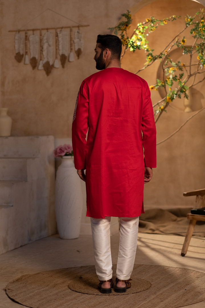 Red Gulal Cotton Silk Kurta